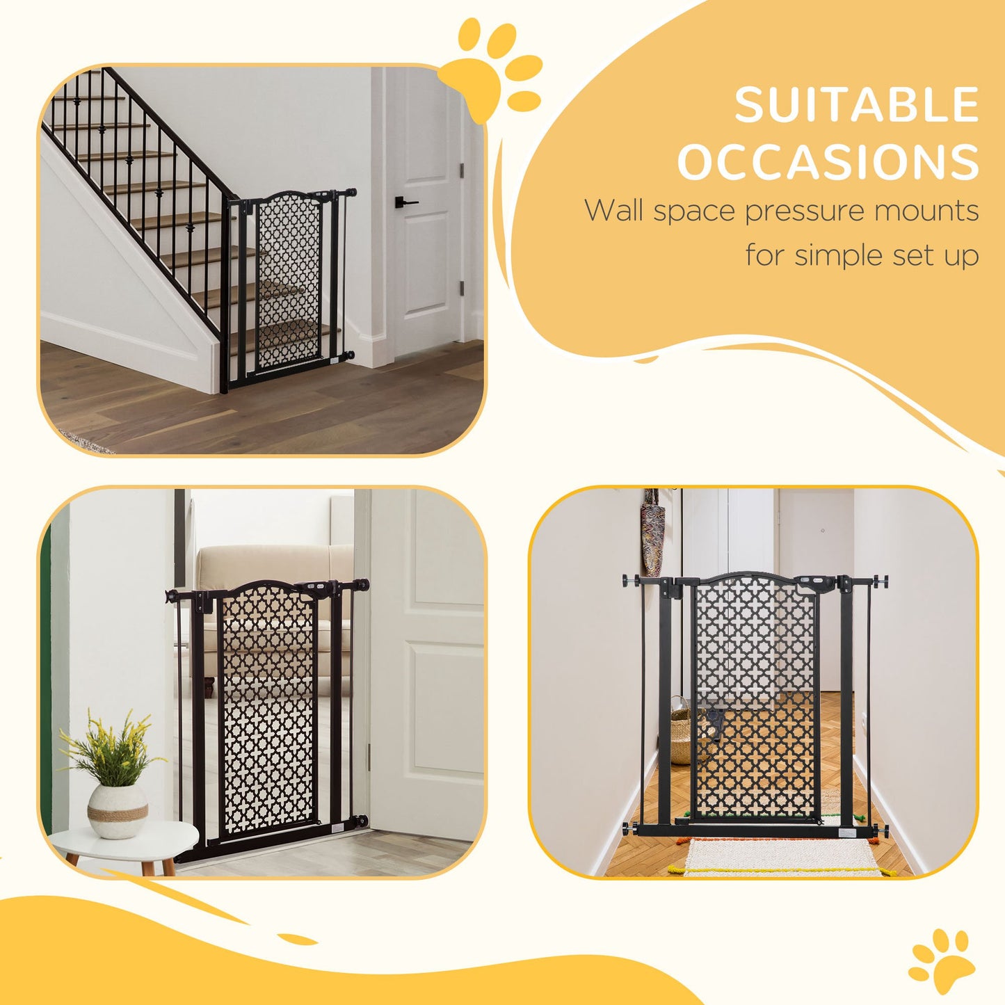 74-80 cm Pressure Fit Safety Gate for Doorways and Staircases, Dog Gate, Pet Barrier for Hallways with Auto Close, Double Locking
