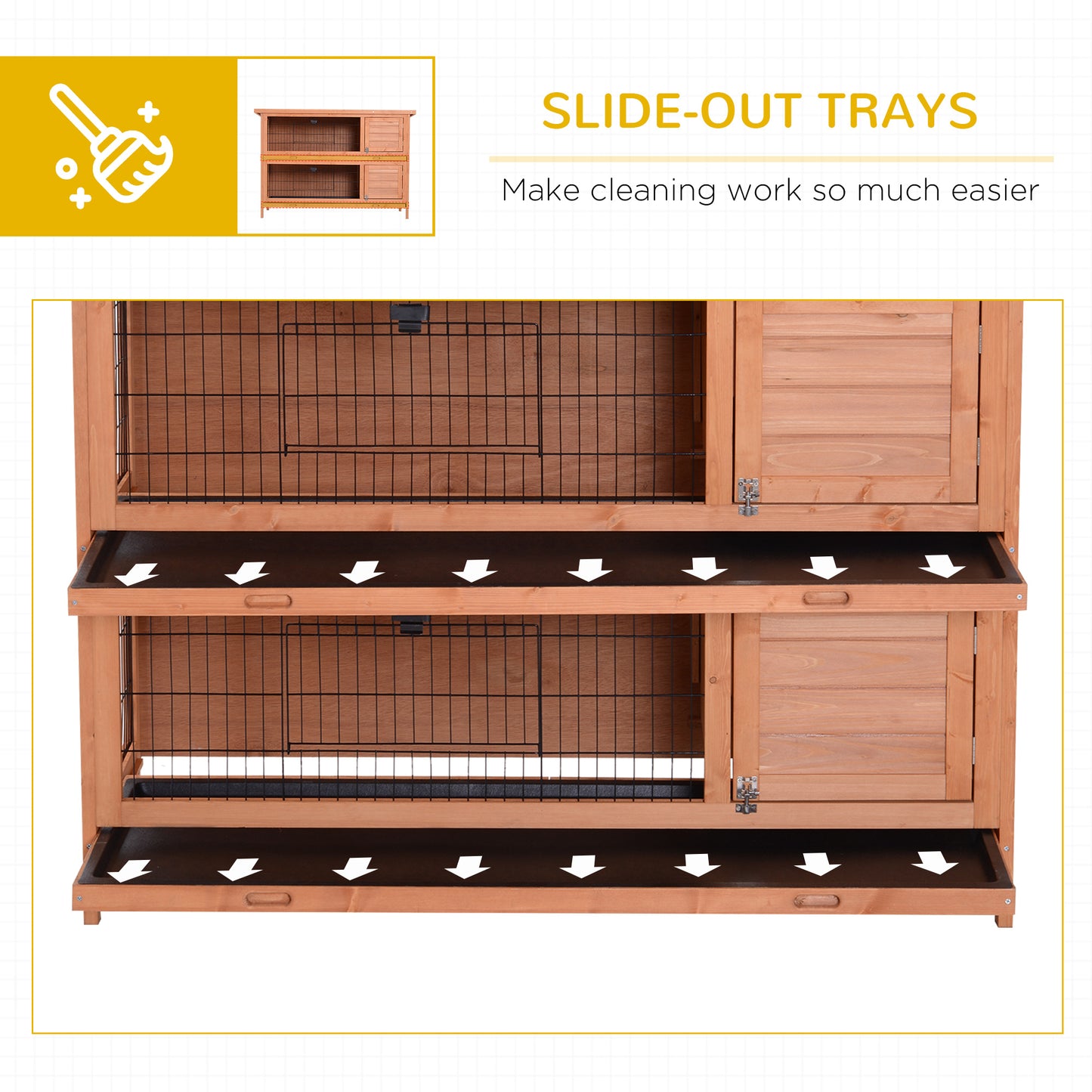 4.5FT Rabbit Hutch Outdoor Guinea Pig Hutches Bunny Cage with Sliding Trays, Orange