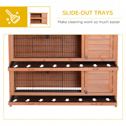 4.5FT Rabbit Hutch Outdoor Guinea Pig Hutches Bunny Cage with Sliding Trays, Orange