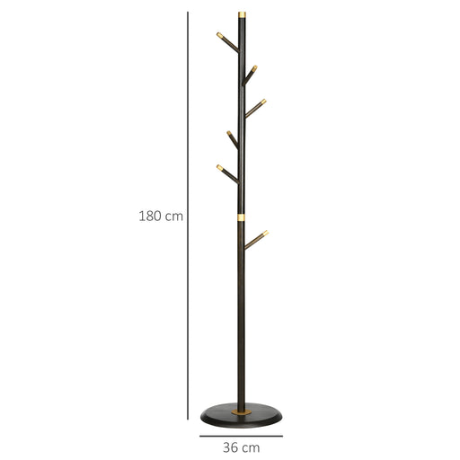 Vintage Coat Rack Stand Freestanding Hall Tree with 6 Hooks Bamboo Frame for Entryway Hallway Bedroom Walnut