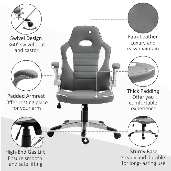 Office / Gaming Swivel Chair with 90¬¨¬®‚Äö√†√ª Flip-up Armrest, Adjustable Height and Rolling Wheels, Grey