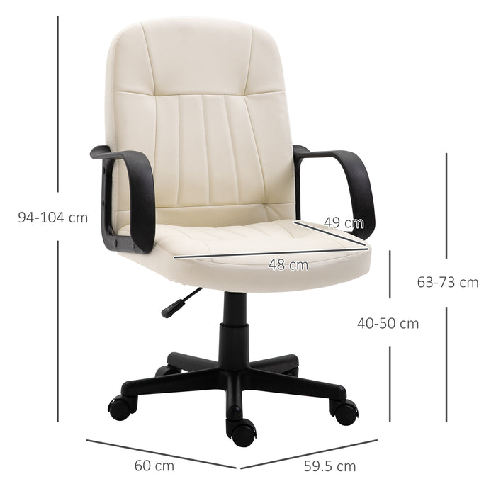 Swivel Executive Office Chair Home Office Mid Back PU Leather Computer Desk Chair for Adults with Arm, Wheels, Cream