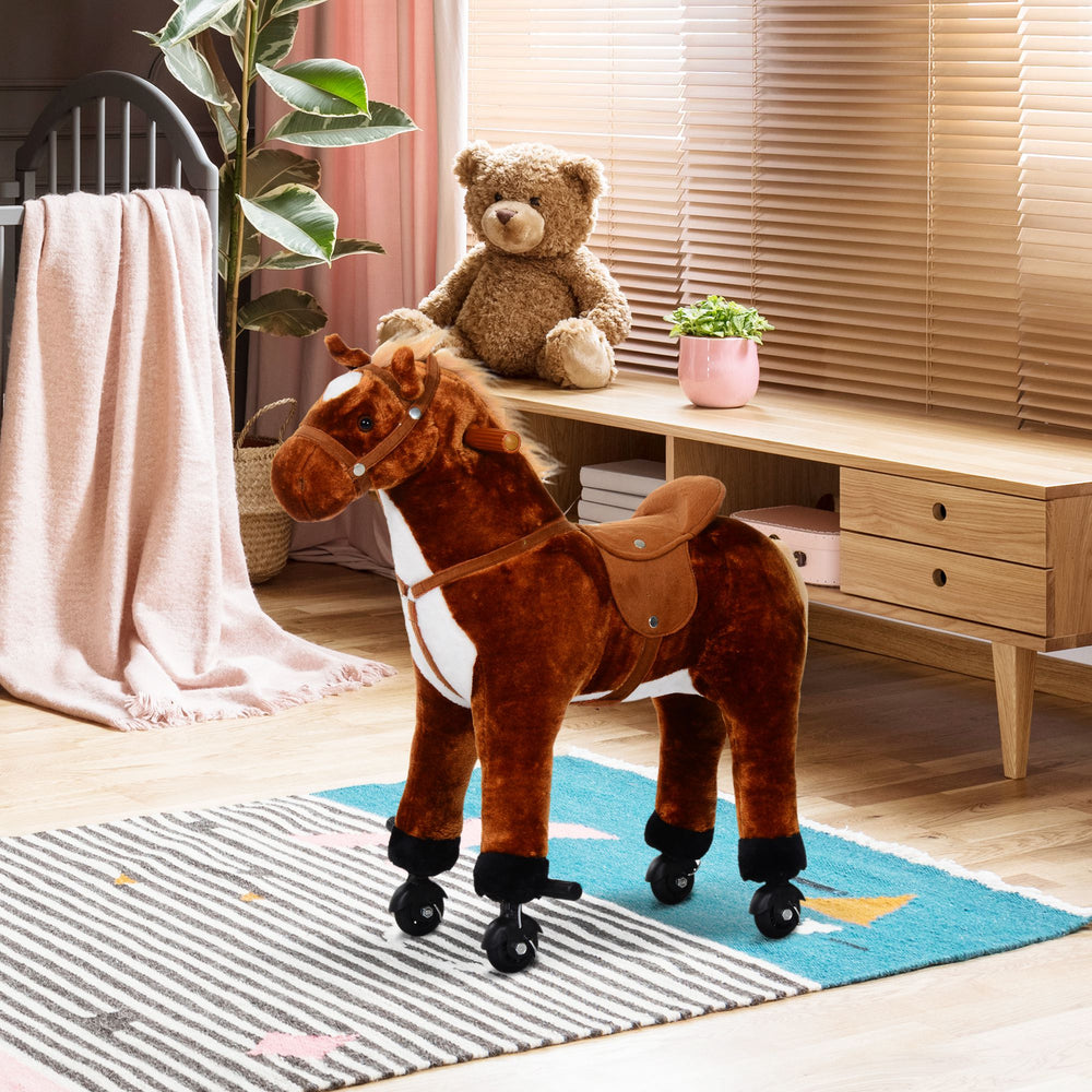 Kids Plush Ride On Walking Horse W/Sound-Brown