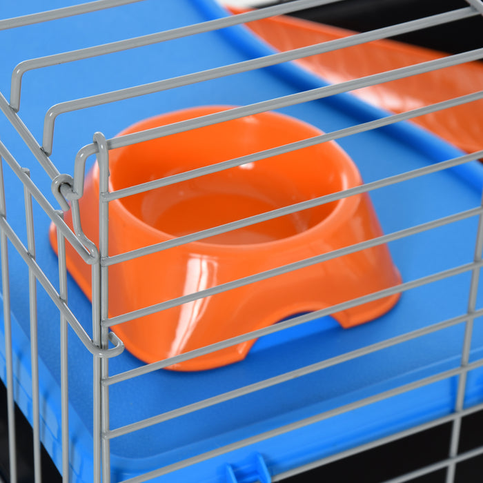 Steel Small 2-Tier Small Animal Cage w/ Accessories Blue/Orange