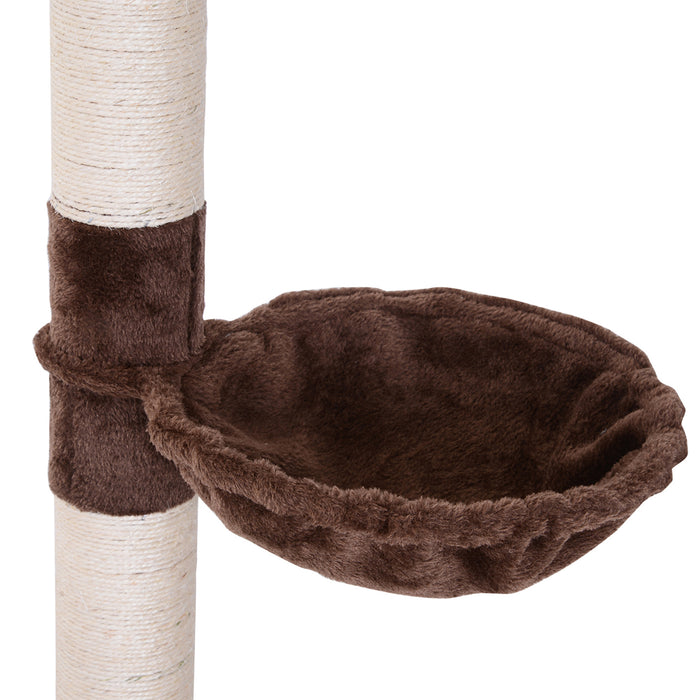 Floor to Ceiling Cat Tree for Indoor Cats 5-Tier Kitty Tower Climbing Activity Center Scratching Post Adjustable Height 230-260 cm Brown