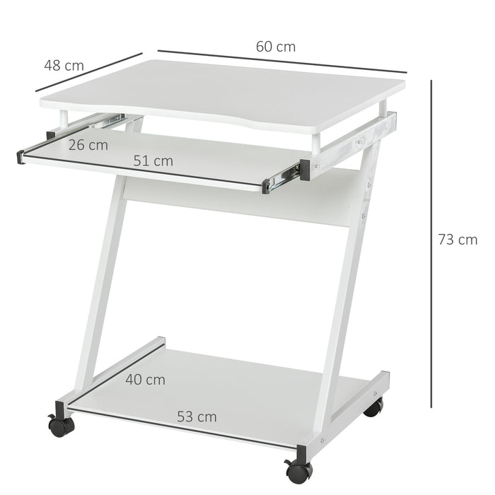 Movable Compact Small Computer PC Desk with 4 Moving Wheels Sliding Keyboard Tray Home Office Gaming Study Workstation White