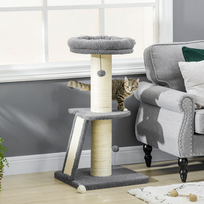 Cat Tree Tower, Cat Activity Centre, with Sisal Scratching Post, Multi Level Cat Climbing Frame Indoor, 48 x 48 x 92 cm, Dark Grey