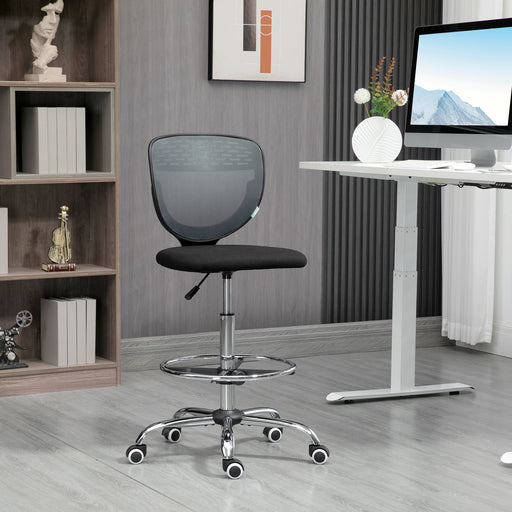 Drafting Chair, Swivel Office Draughtsman Chair, Mesh Standing Desk Chair with Lumbar Support, Adjustable Foot Ring, Armless, Grey