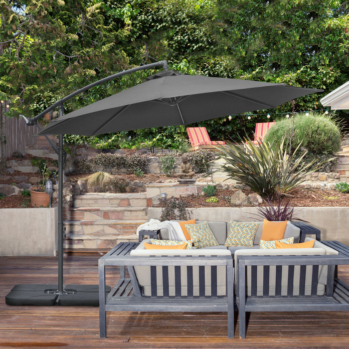 3(m) Garden Banana Parasol Cantilever Umbrella with Crank Handle, Cross Base, Weights and Cover for Outdoor, Hanging Sun Shade, Black