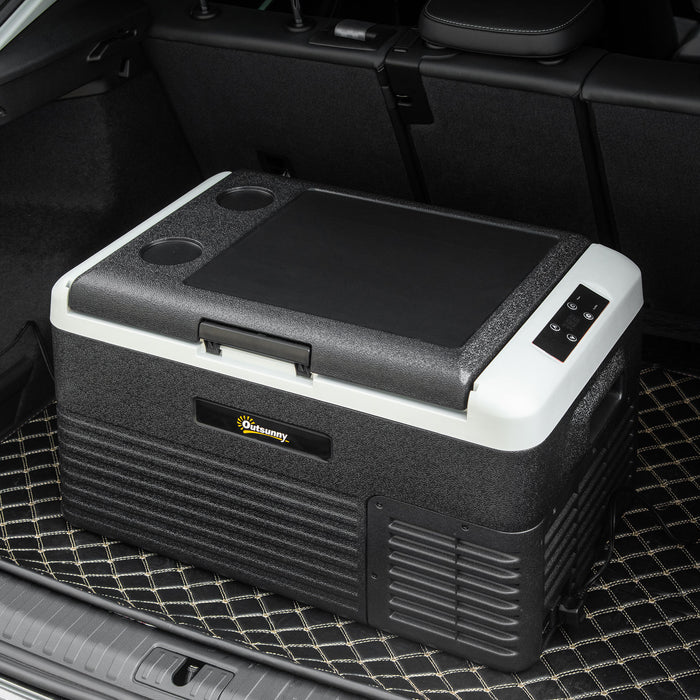 Outsunny 30L Car Refrigerator, Portable Compressor Car Fridge Freezer, Electric Cooler Box with 12/24V DC and 110-240V AC for Camping, Driving, Picnic, Down to -20âÃÃ¶âÃ«âÃ¢