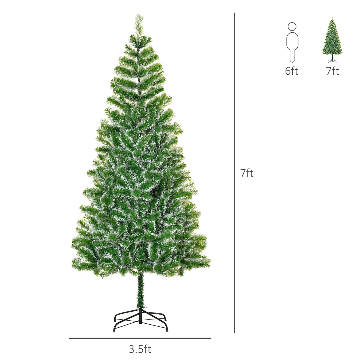 7ft Frosted Artificial Christmas Tree with 968 PET Tips & Metal Stand