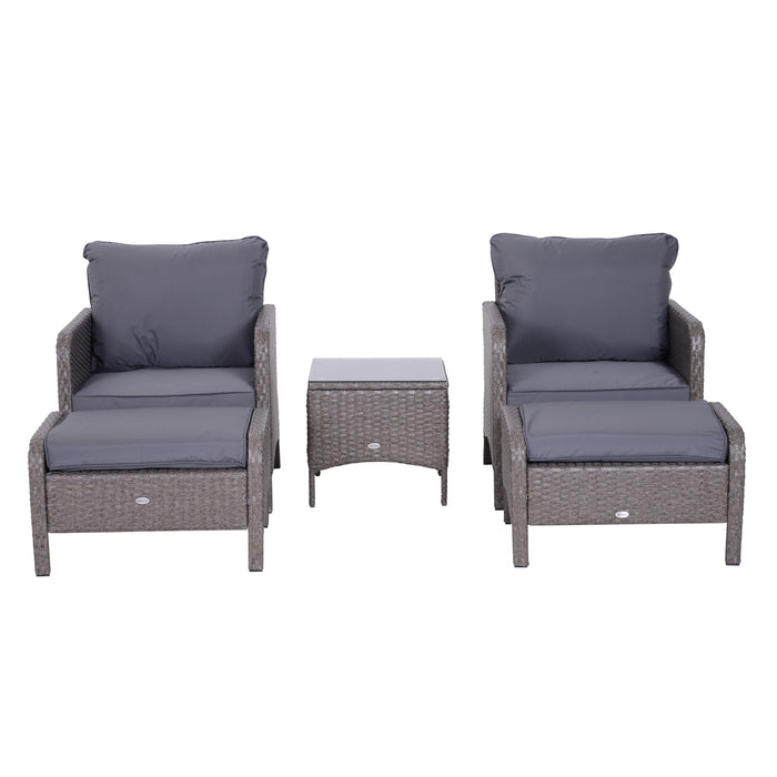 2 Seater Rattan Garden Furniture Set Wicker Weave Sofa Chair with Footstool and Coffee Table Thick Cushions Dark Grey