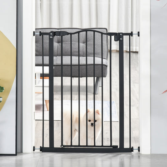 Dog Gate Pressure Fit Pet Tall Stairs Gate Safety Barrier Auto Close, 94cm Extra Tall, 74-80cm Wide, with Double Locking, Black