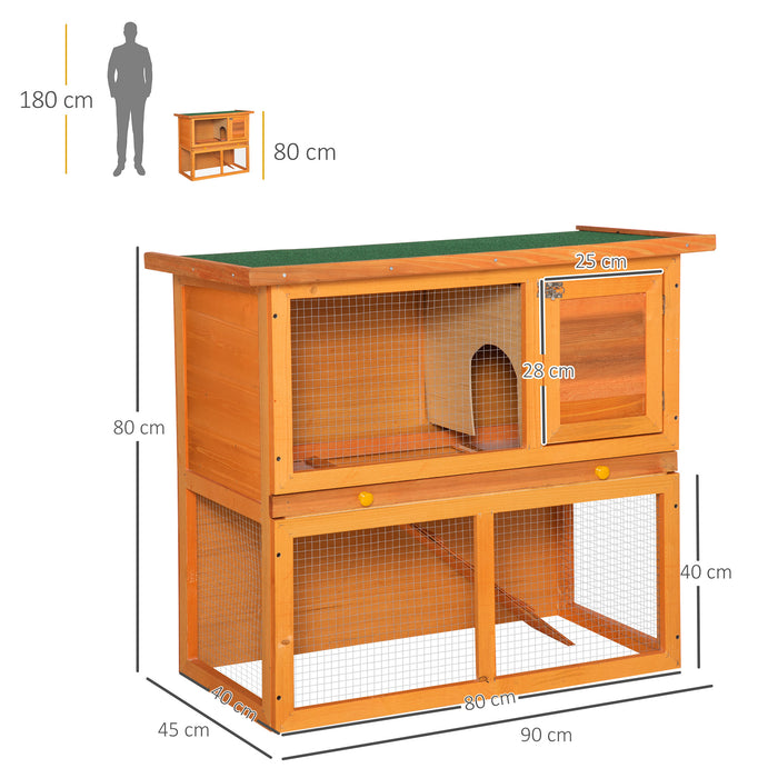 2-Tier Rabbit Hutch Wooden Guinea Pig Hutch Double Decker Pet Cage Run with Sliding Tray Opening Top