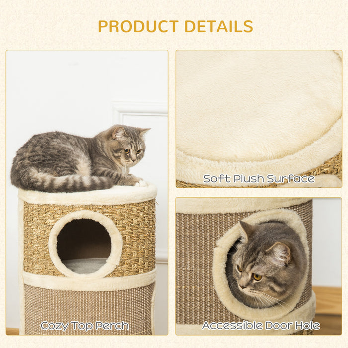 Cat Scratching Barrel Kitten Tree Tower for Indoor Cats Pet Furniture Climbing Frame Covered with Sisal and Seaweed Rope Cozy Platform Soft Plush