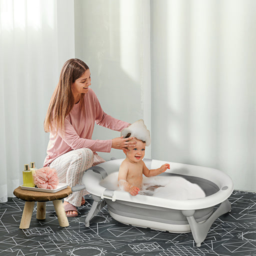 Foldable Portable Baby Bathtub w/ Baby Bath Temperature-Induced Water Plug for 0-3 years