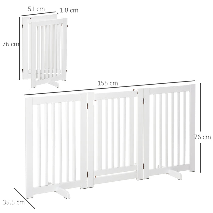 Freestanding Dog Gate, Foldable Pet Fence, Indoor Barrier, Stair Gate with Support Feet, 155 x 76 cm, White