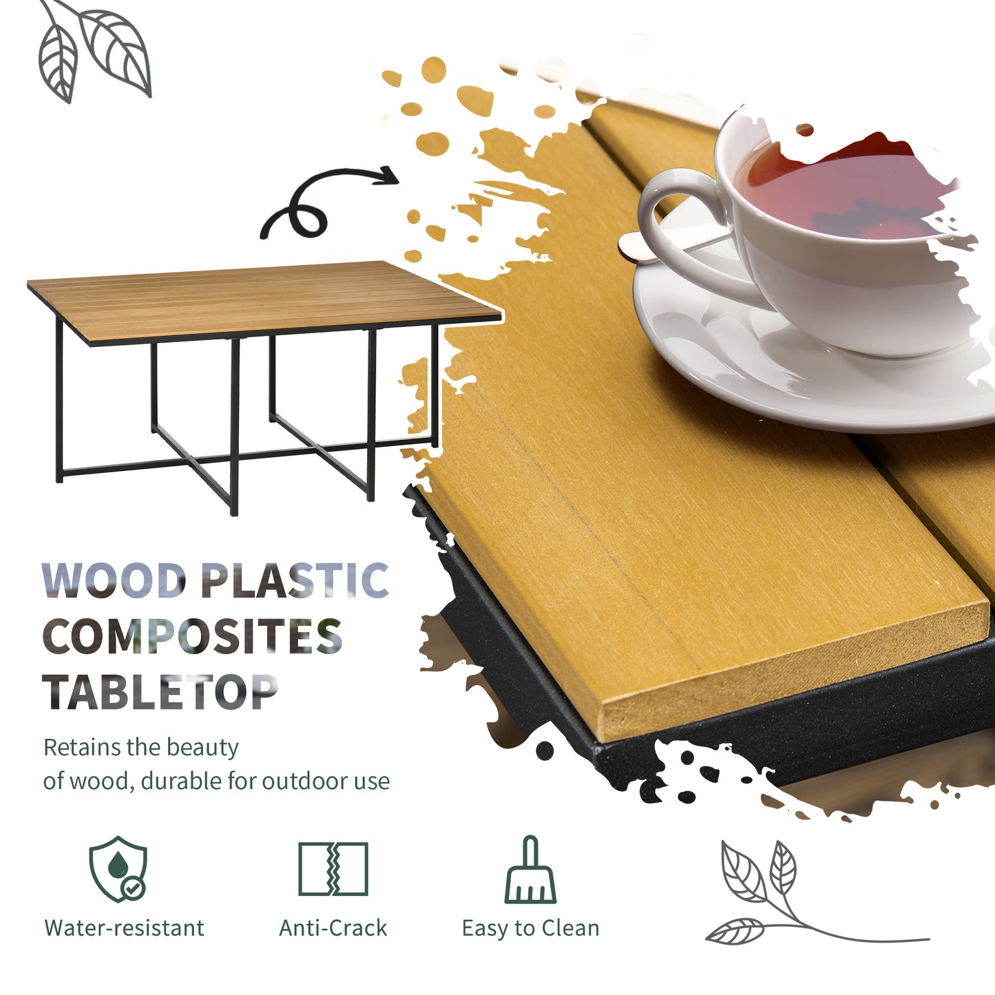 Outsunny Patio 11 PCs PE Rattan Dining Set, Garden Round Wicker 10-seater Table & Chair Sets, with Wood Grain Plastic Top, Space-saving Design, for Indoor & Outdoor, Black