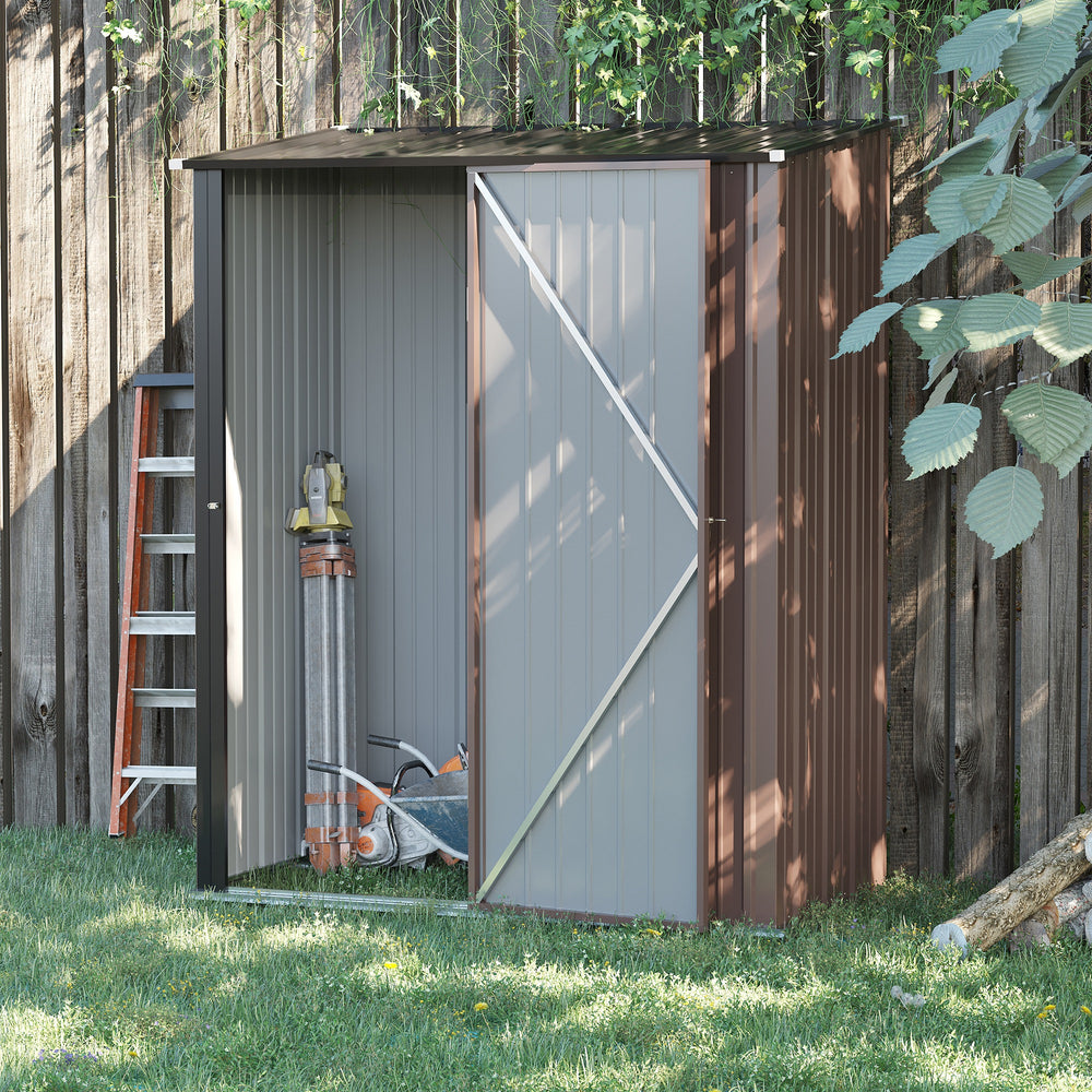 Outsunny 5ft x 3ft Outdoor Storage Shed, Garden Metal Storage Shed with Single Lockable Door, Tool Storage Shed for Backyard, Patio, Lawn, Brown