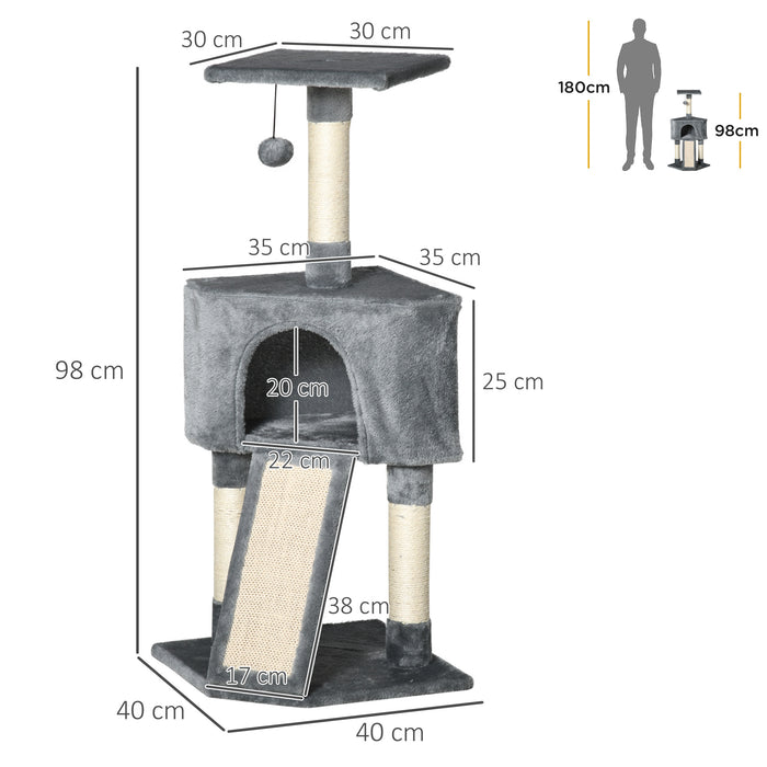 Corner Cat Tree for Indoor Cats, Kitten Tower with Scratching Post House Ladder Toy - Grey