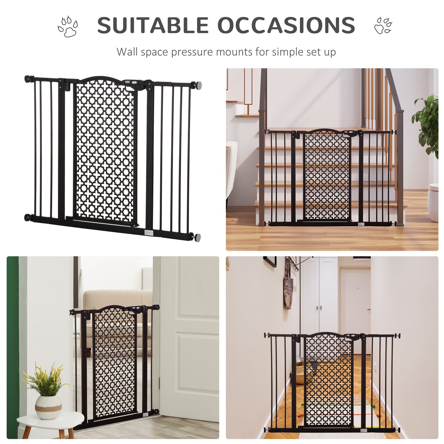 74-105 cm Pressure Fit Safety Gate for Doorways and Staircases, Dog Gate, Pet Barrier for Hallways with Auto Close, Double Locking, 2 Extensions