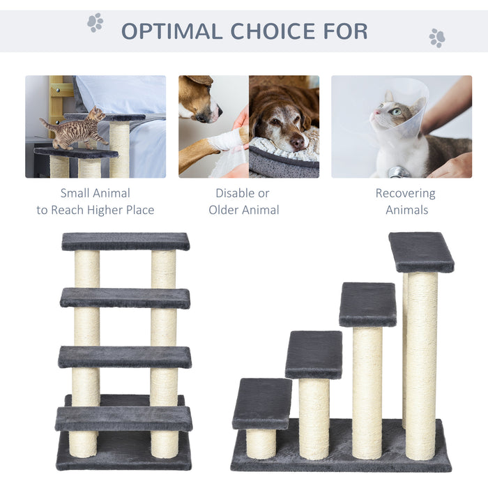 4 Pet Step Stairs For Cats Ladder Scratch Post - Grey