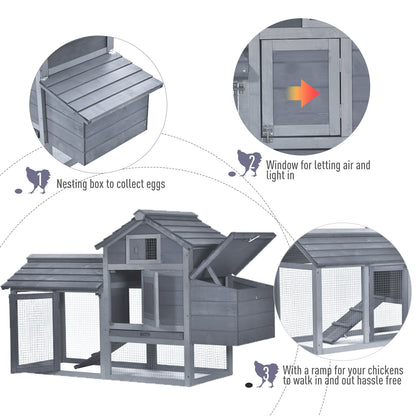 Small Chicken Coop with Run Hen House Poultry Coops Cages Nesting Box Grey 150.5 x 54 x 87cm