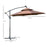 3(m) Cantilever Parasol Banana Hanging Umbrella with Double Roof, LED Solar lights, Crank, 8 Sturdy Ribs and Cross Base for Outdoor, Coffee