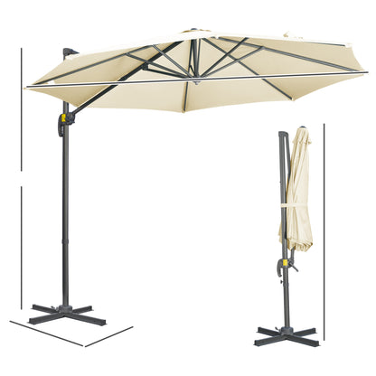 Outsunny 3 x 3(m) Cantilever Parasol with Cross Base, Garden Umbrella with 360¬∞ Rotation, Crank Handle and Tilt for Outdoor, Patio, Cream White