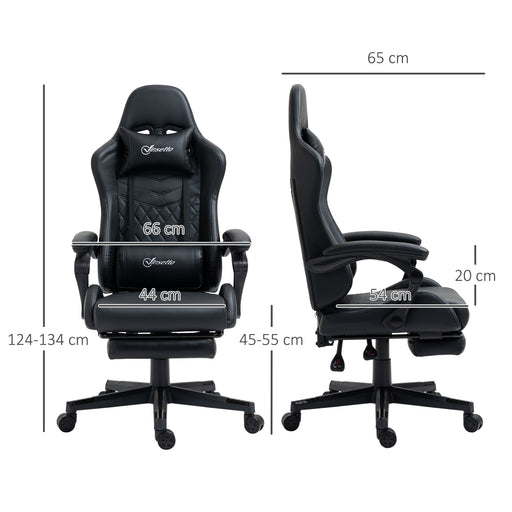 Racing Gaming Chair with Swivel Wheel, Footrest, PU Leather Recliner Gamer Desk for Home Office, Black