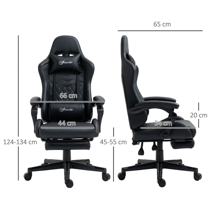 Racing Gaming Chair with Swivel Wheel, Footrest, PU Leather Recliner Gamer Desk for Home Office, Black