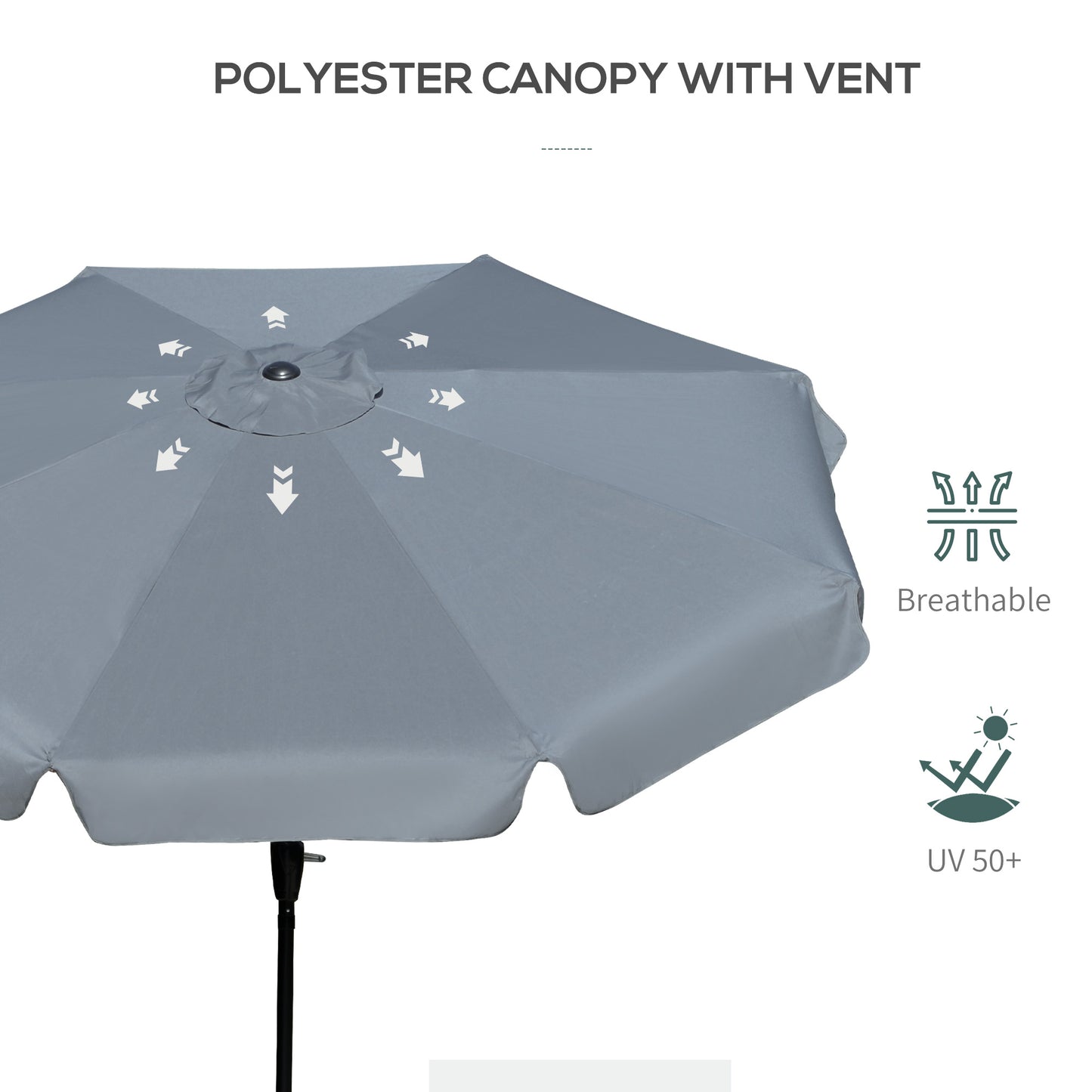 2.66m Patio Umbrella Garden Parasol Outdoor Sun Shade Table Umbrella with Ruffles, 8 Sturdy Ribs, Charcoal Grey