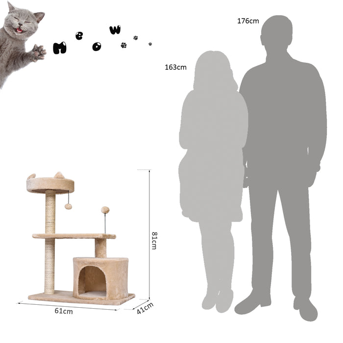 Mult Level Cat Tree for Indoor Cats with Scratching Post Bed Condo Perch, Kitten Climbing Tower, Beige 60L x 40W x 81H cm