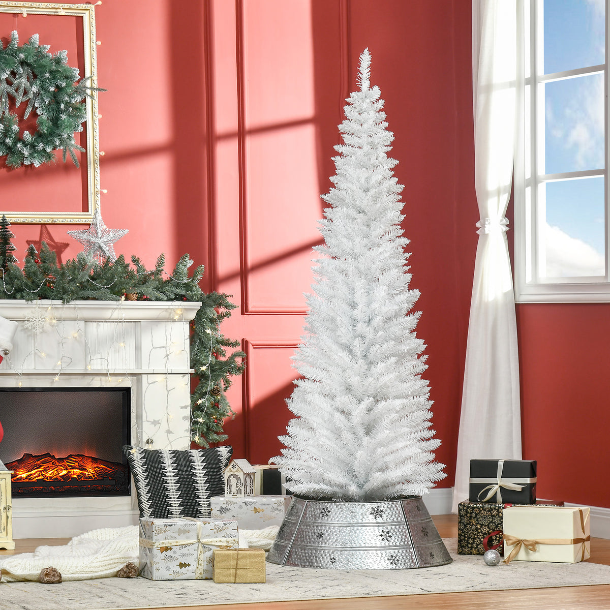 6ft White Slim Artificial Christmas Tree with 390 Tips & Stand