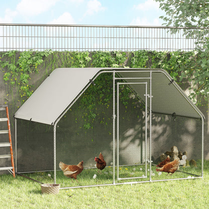 Walk In Chicken Run Galvanized Coop Hen House for 6-8 Chicken Poultry Cages Rabbit Hutch Outdoor Pet Playpen with Water-Resist Cover, 280W x 190D x 195H cm
