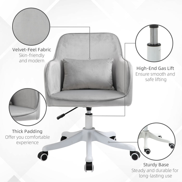 Vinsetto Velvet-Feel Office Chair with Rechargeable Electric Vibration Massage Lumbar Pillow, Wheels, Grey