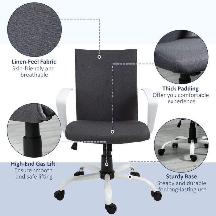 Swivel Chair Linen Computer Desk Chair Home Study Task Chair with Wheels, Arm, Adjustable Height, Dark Grey