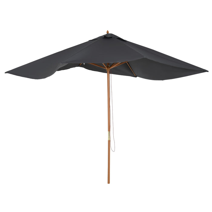 Wooden Garden Parasol Umbrella Outdoor Sun Shade Canopy, Dark Grey，2 x 3m