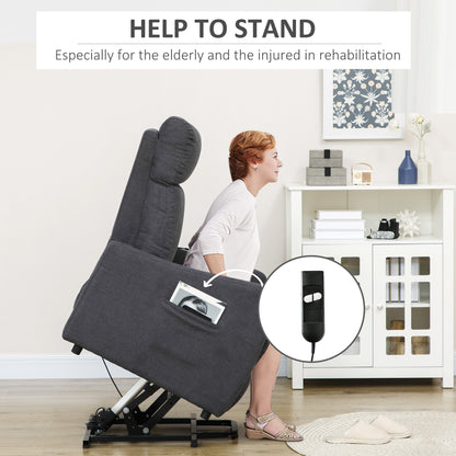 Power Lift Chair, Fabric Electric Recliner Sofa Chair for Elderly with Heavy Duty Motor, Remote Control, Side Pocket, Grey