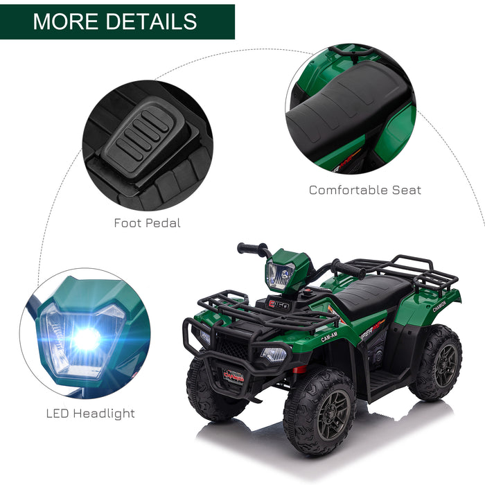 12V Kids Quad Bike with Forward Reverse Functions, Electric Ride On ATV with Music, LED Headlights, for Ages 3-5 Years - Green