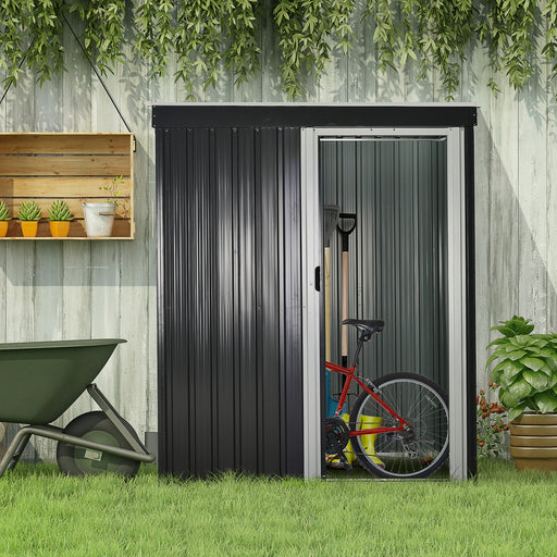 Outsunny 5 x 3ft Garden Storage Shed with Sliding Door and Sloped Roof, Outdoor Equipment Tool Shed for Backyard, Black