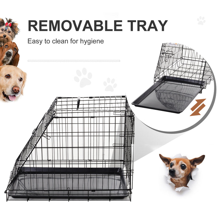 Metal Dog Car Crate Folding Pet Cage Transport Box Carrier for Small Dog with Removable Tray 77 x 47 x 55cm