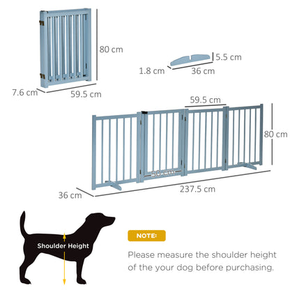 Freestanding Pet Gate for Small and Medium Dogs, Wooden Foldable Dog Safety Barrier with 4 Panels, 2 Support Feet, 80 cm Tall for Doorways, Stairs Blue-grey