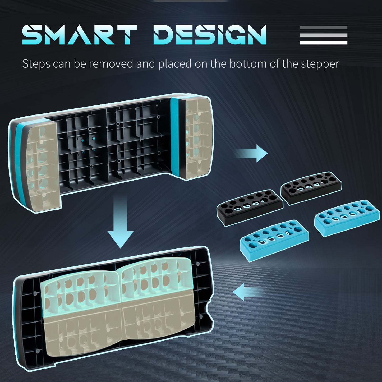 HOMCOM Aerobic Step, 10cm, 15cm & 20cm Height Adjustable Steppers for Exercise Workout, Nonslip Step Board Great for Home & Office