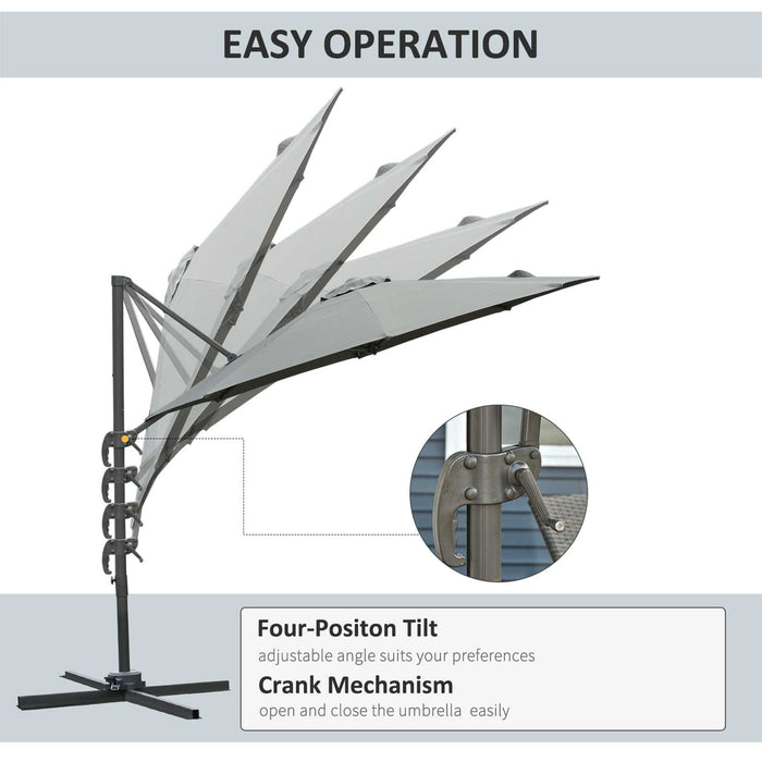 3(m) Patio Offset Parasol Roma Umbrella Cantilever Hanging Sun Shade Canopy Shelter 360° Rotation with Cross Base - Dark Grey