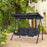 2-in-1 Patio Swing Chair Lounger 3 Seater Garden Swing Seat w/ Convertible Tilt Canopy and Cushion, Dark Grey