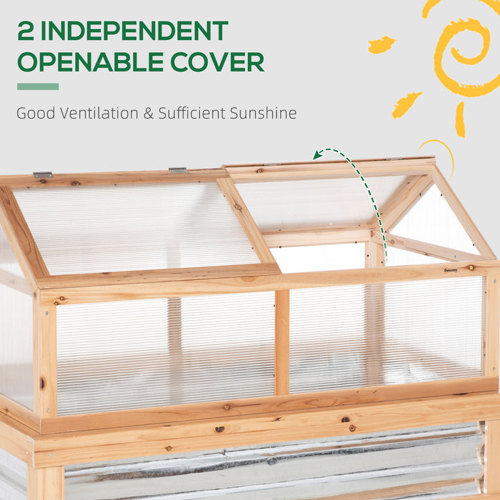 Raised Garden Bed with Greenhouse Top, Garden Wooden Cold Frame Greenhouse Flower Planter Protection, 122x 61 x 81.7cm, Natural