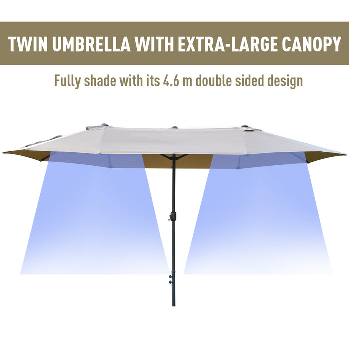 4.6m Garden Parasol Double-Sided Sun Umbrella Patio Market Shelter Canopy Shade Outdoor with Cross Base – Khaki