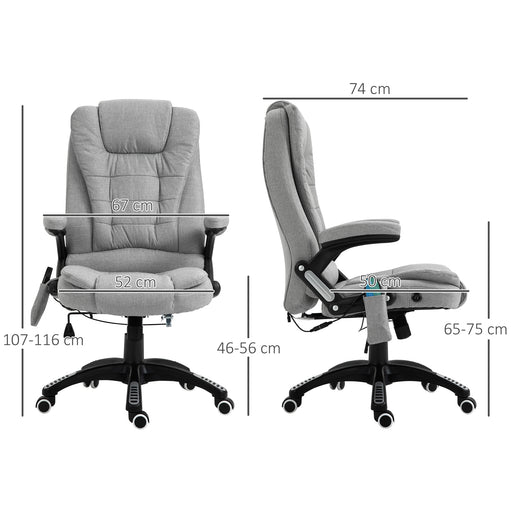 Massage Office Chair Recliner Ergonomic Gaming Heated Home Office Padded Linen-Feel Fabric & Swivel Base Grey