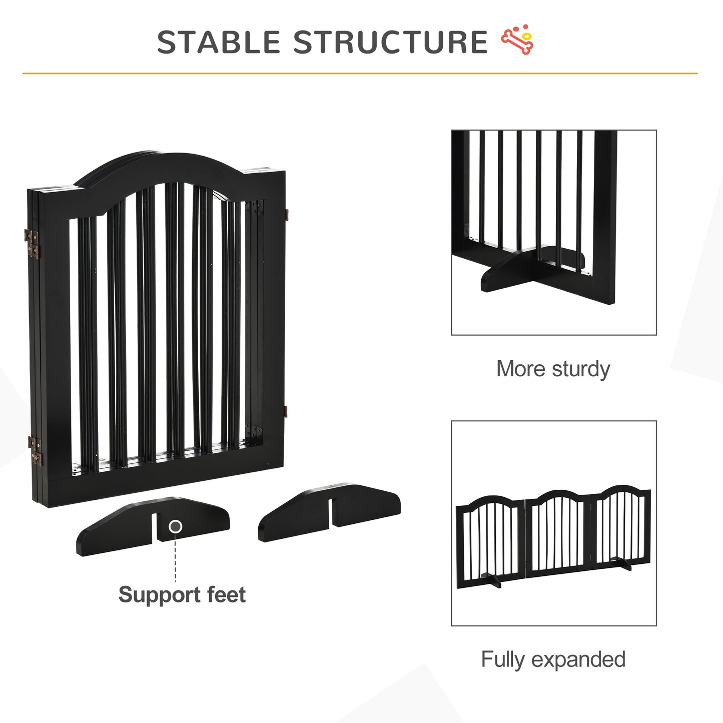 Freestanding Pet Gate Wooden Dog Gate with Support Feet Foldable Pet Fence Safety Barrier for the House Doorway Stairs Black
